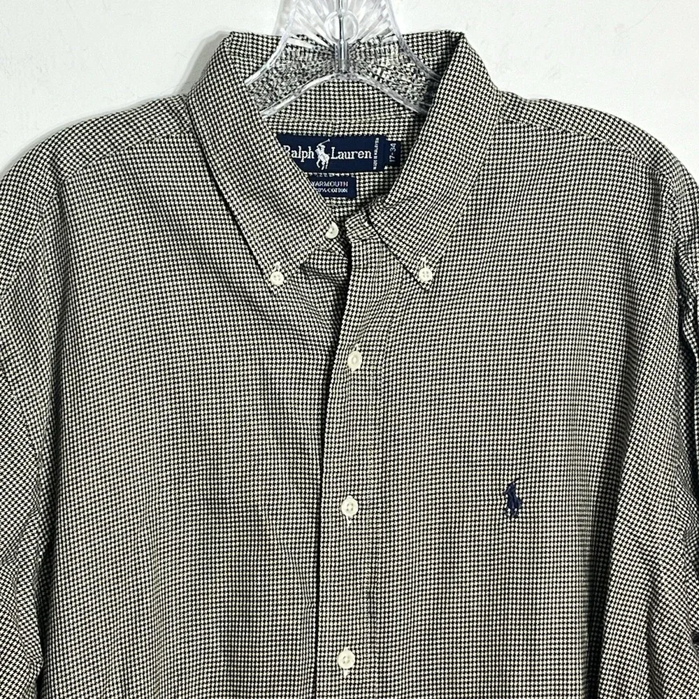 Ralph Lauren Mens‎ Classic Fit Houndstooth Button Down Shirt Long Sleeve Polo
